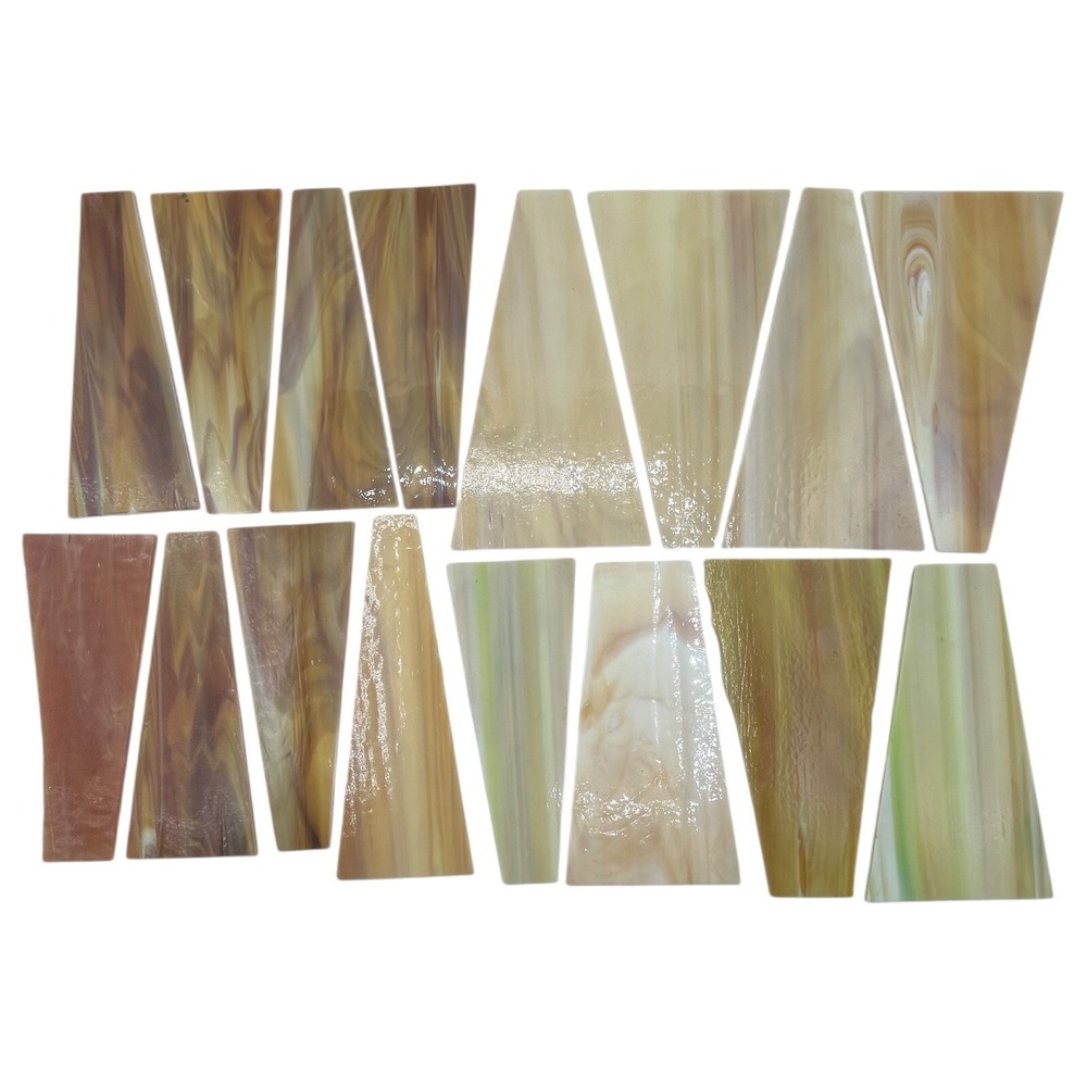 16pc Slag Glass Panels Brown Green Cream Marbled Lamp‎ Repair Stained Glass Set